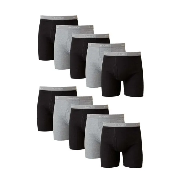 10 Hanes Men's Black/Grey Boxer Briefs