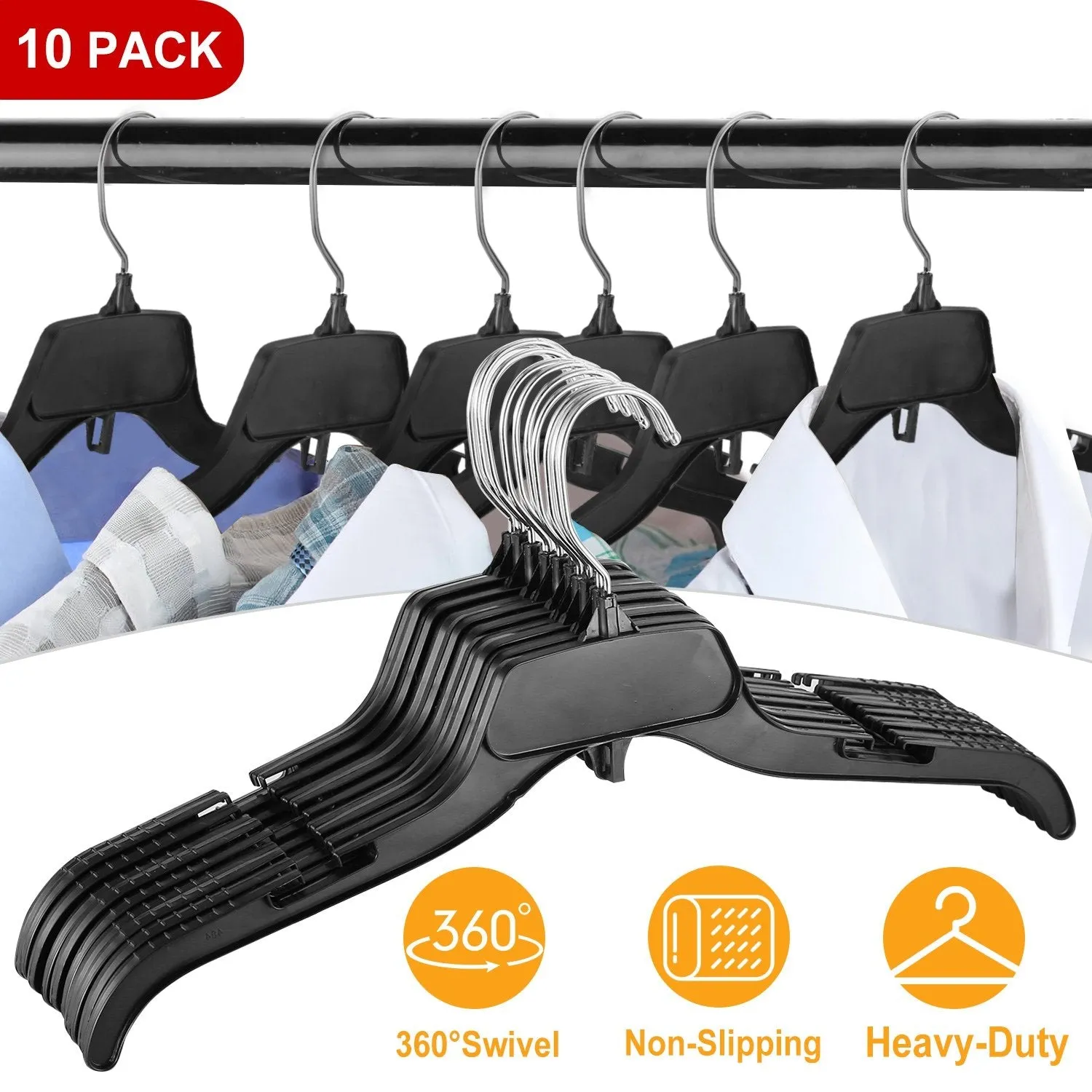 10-Pack: Clothes Hanger Non-Slip Notched Space-Saving