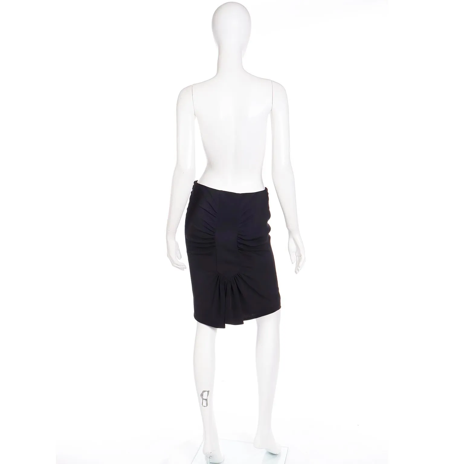 2000s Y2K Valentino Garavani Vintage Black Ruched Low Waist Pencil Skirt