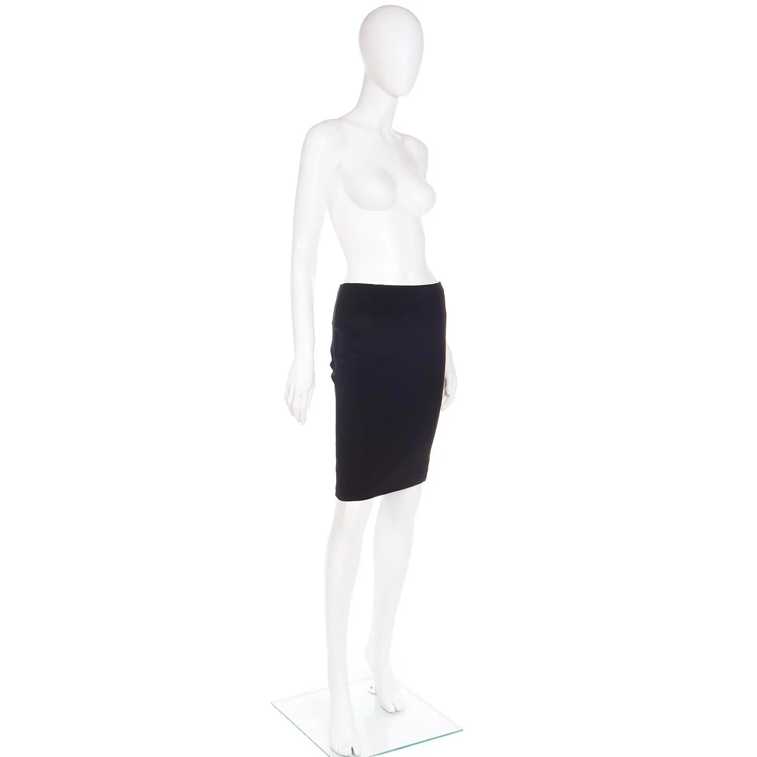 2000s Y2K Valentino Garavani Vintage Black Ruched Low Waist Pencil Skirt