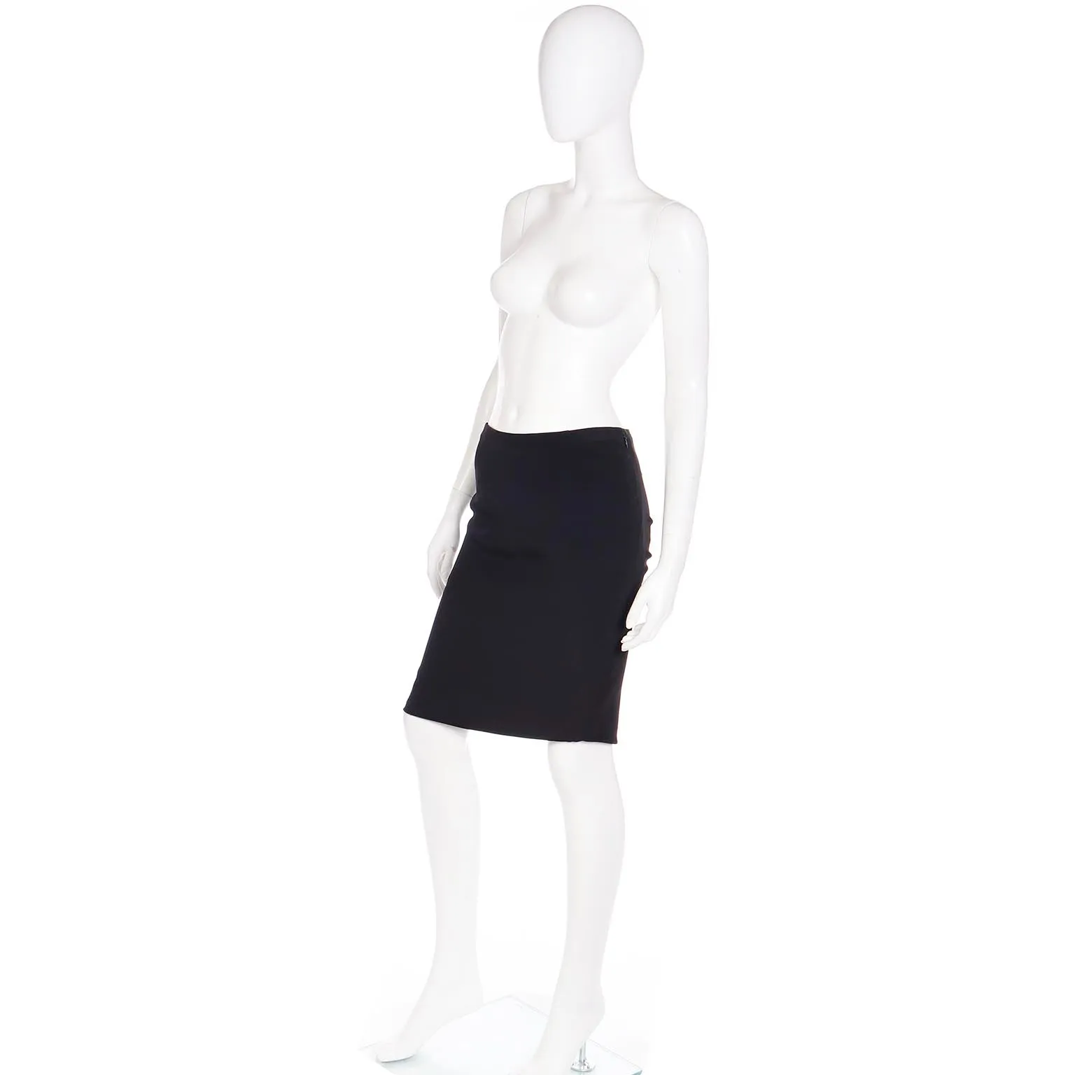 2000s Y2K Valentino Garavani Vintage Black Ruched Low Waist Pencil Skirt