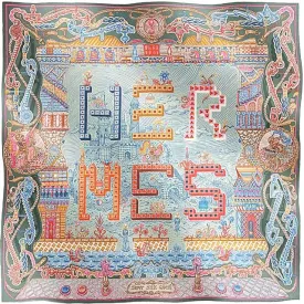 2023AW NEW HERMES scarf Carre 90 Super Silk Quest Vert Amande/Rose/Multicolor Silk100%[BRAND NEW][Authentic]