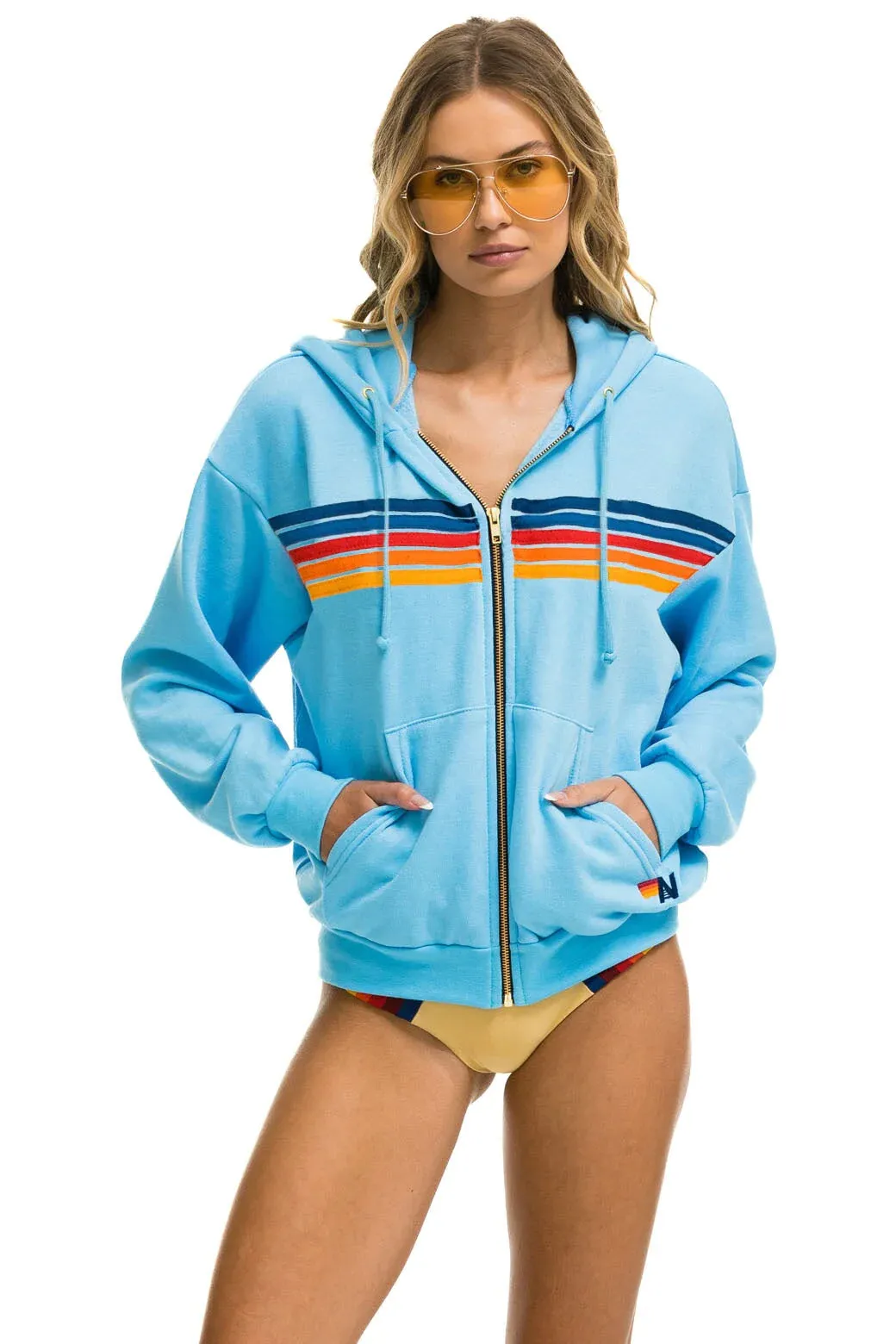 5 Stripe Relaxed Zip Hoodie ~ Sky 2