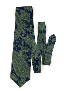 90s Deadstock Silk Necktie, Men's Vintage Green/ Navy Paisley Pattern Tie, NOS