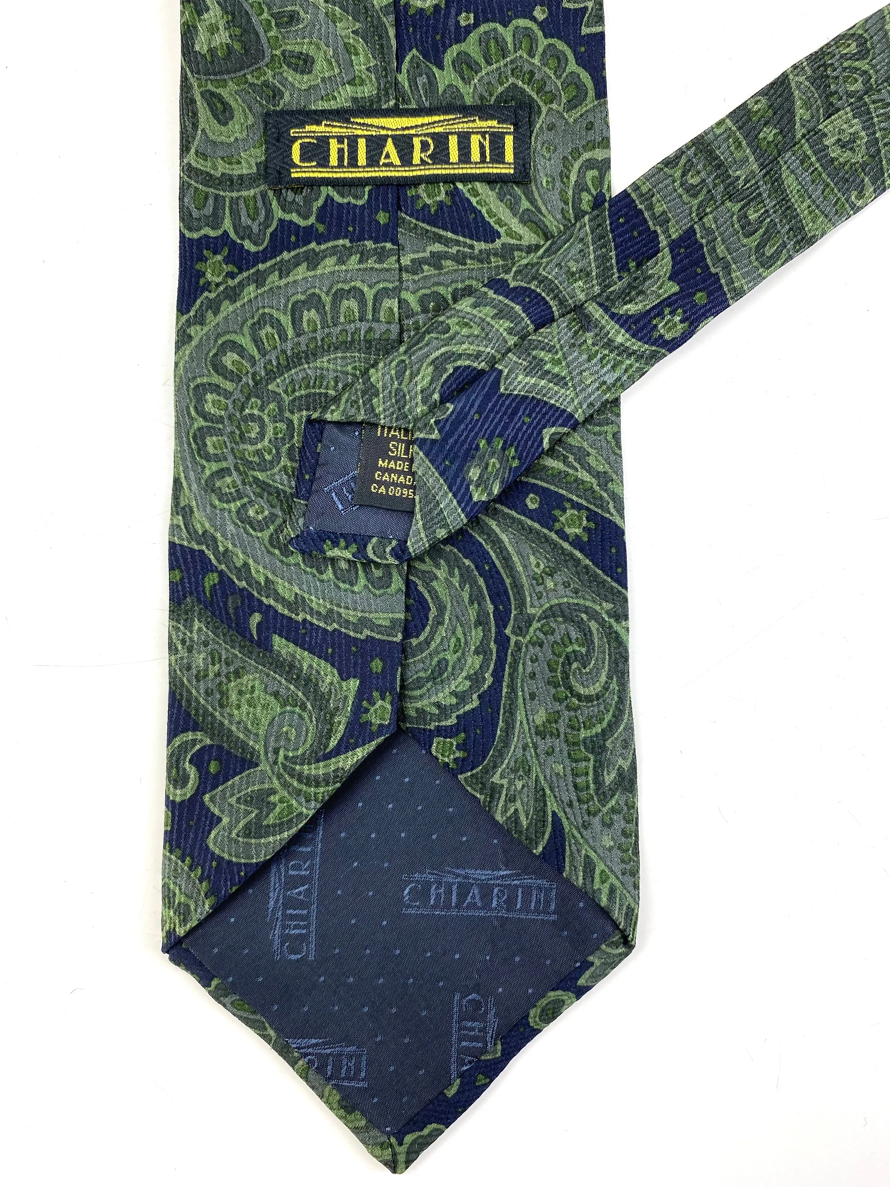 90s Deadstock Silk Necktie, Men's Vintage Green/ Navy Paisley Pattern Tie, NOS