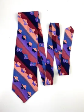 90s Deadstock Silk Necktie, Men's Vintage Pink/ Purple/ Blue Floral Butterfly Stripe Pattern Tie, NOS