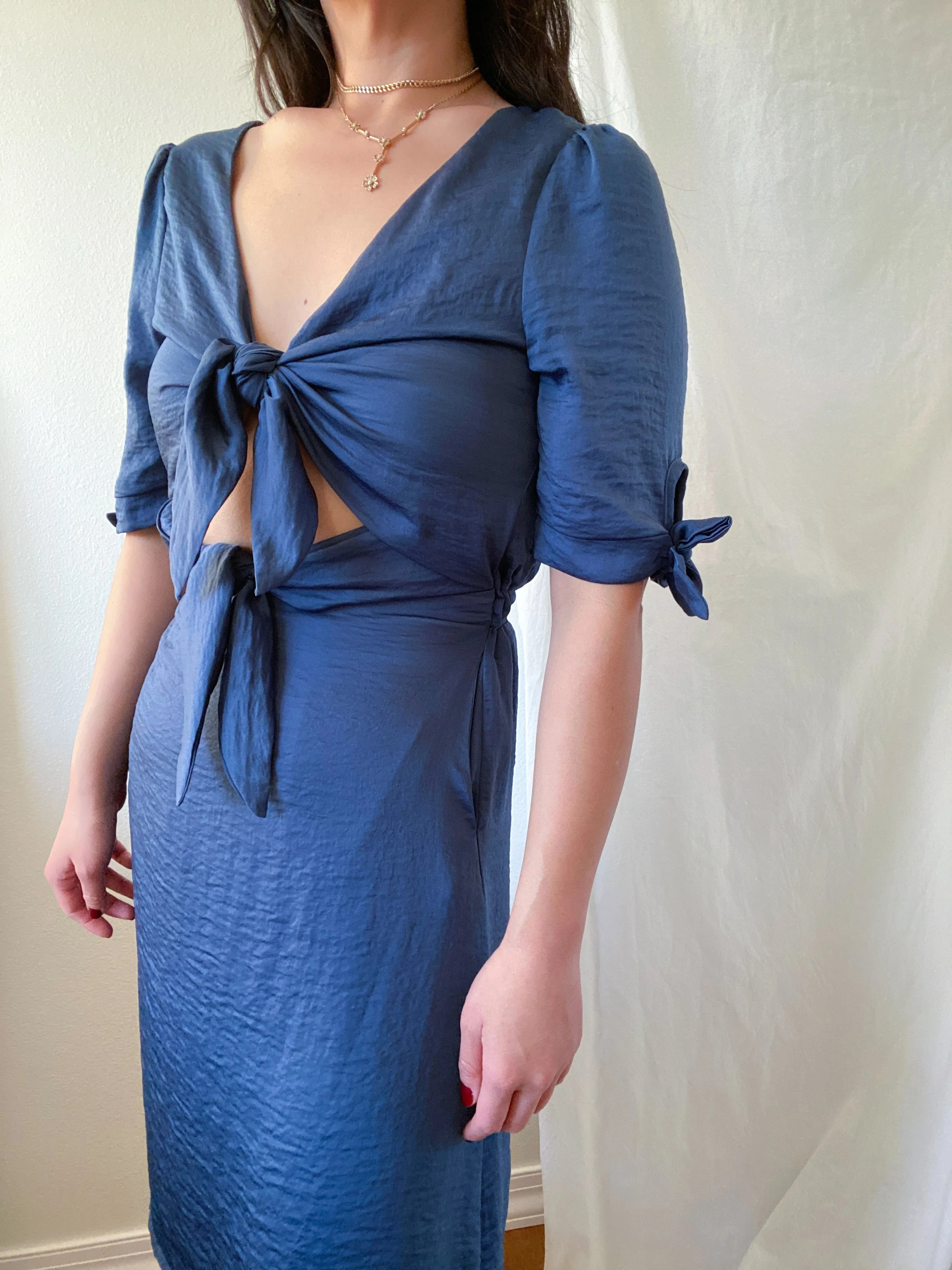 ALL TIED UP DRESS ~ NAVY BLUE