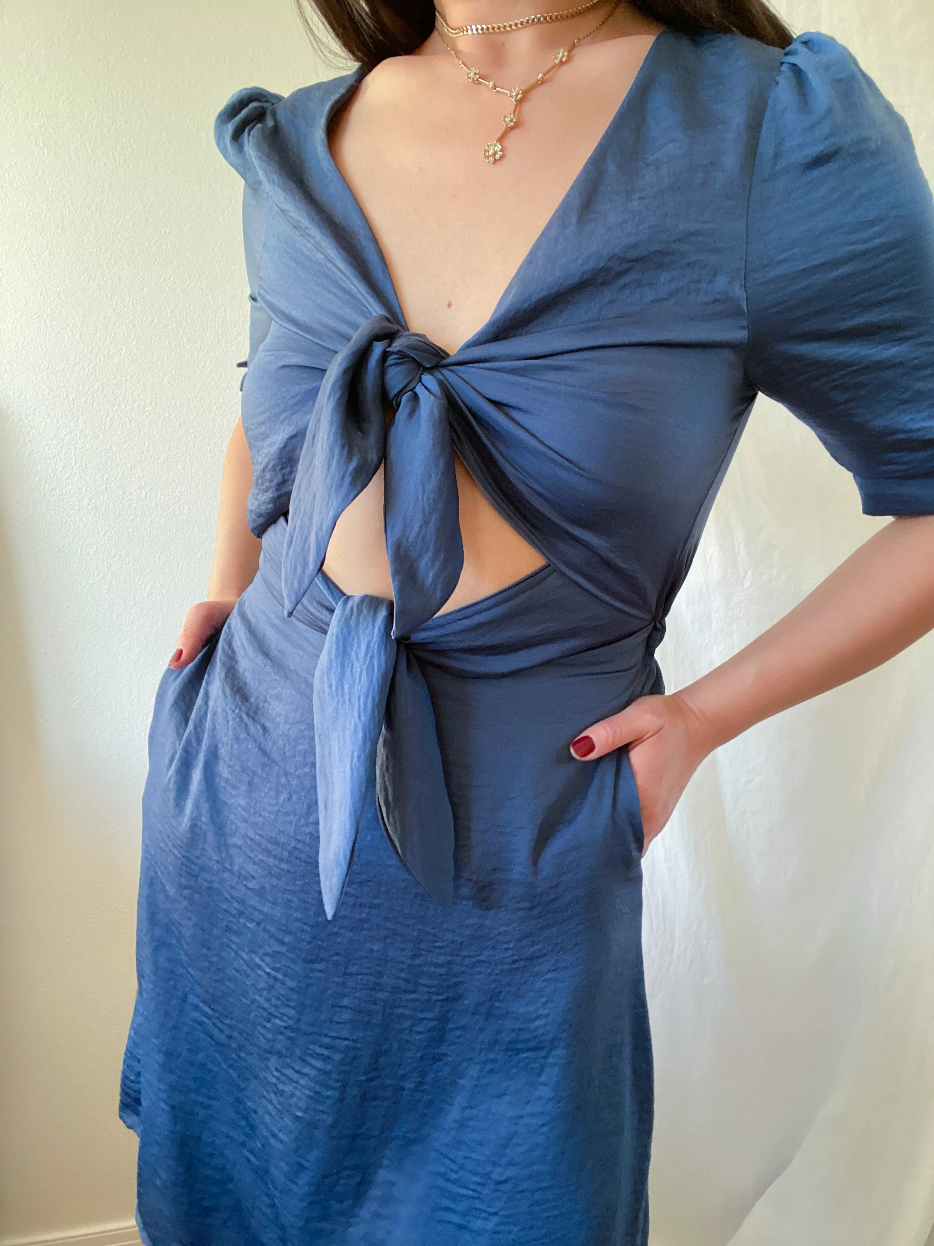 ALL TIED UP DRESS ~ NAVY BLUE