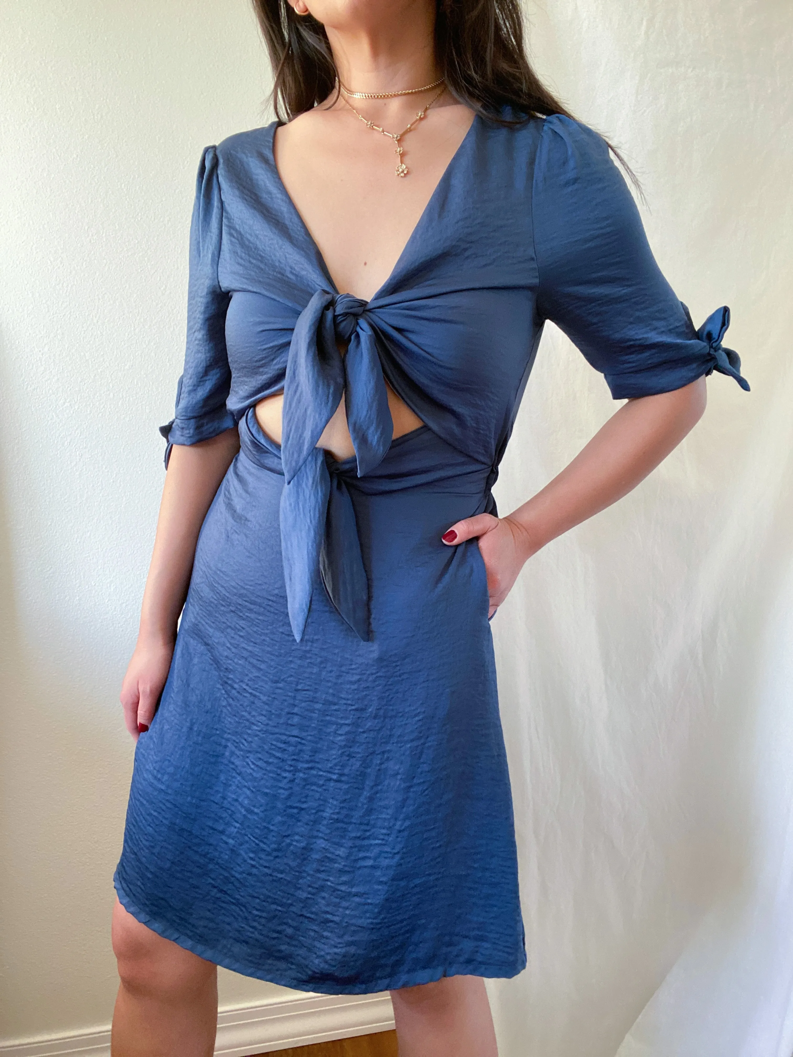 ALL TIED UP DRESS ~ NAVY BLUE