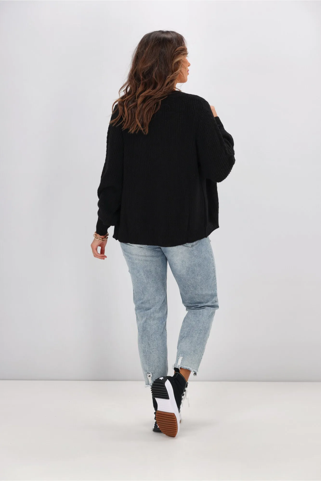 Alpine By Shine On Camille Merino Cable Knit Cardigan Black