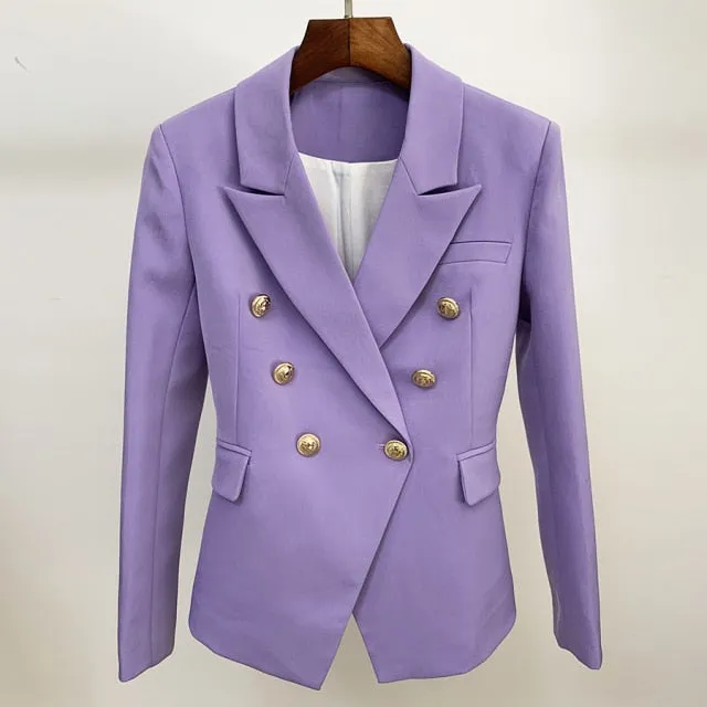 Amy Fashion - Classic Double Breasted Metal Lion Buttons Blazer