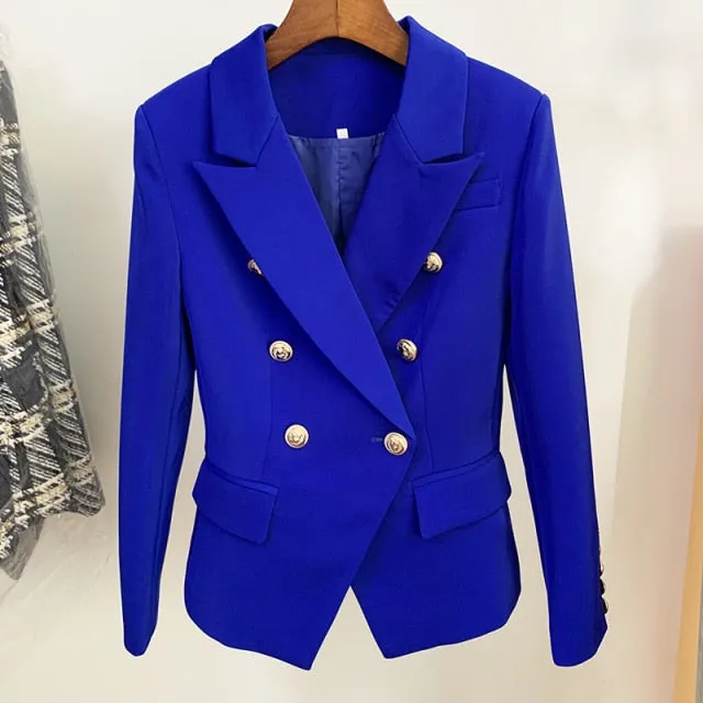 Amy Fashion - Classic Double Breasted Metal Lion Buttons Blazer