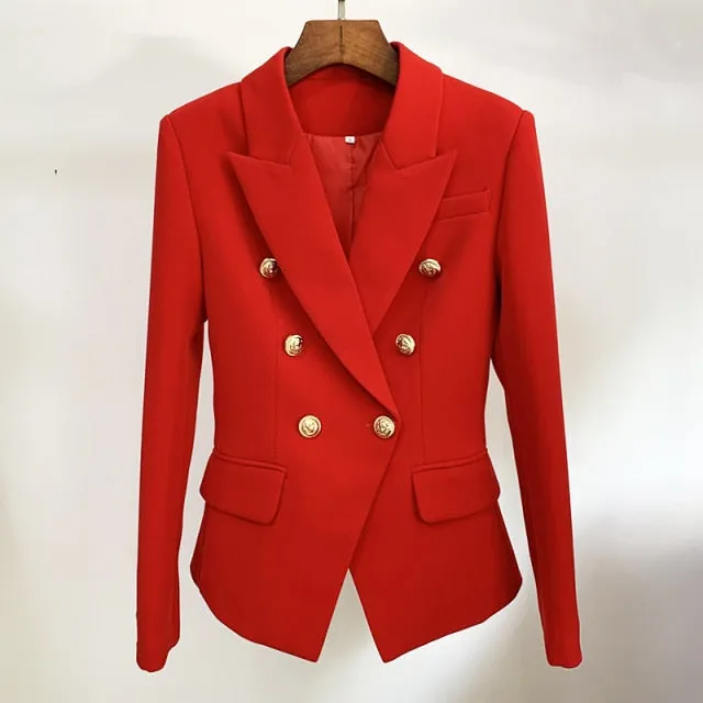 Amy Fashion - Classic Double Breasted Metal Lion Buttons Blazer