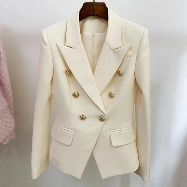 Amy Fashion - Classic Double Breasted Metal Lion Buttons Blazer