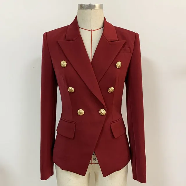 Amy Fashion - Classic Double Breasted Metal Lion Buttons Blazer