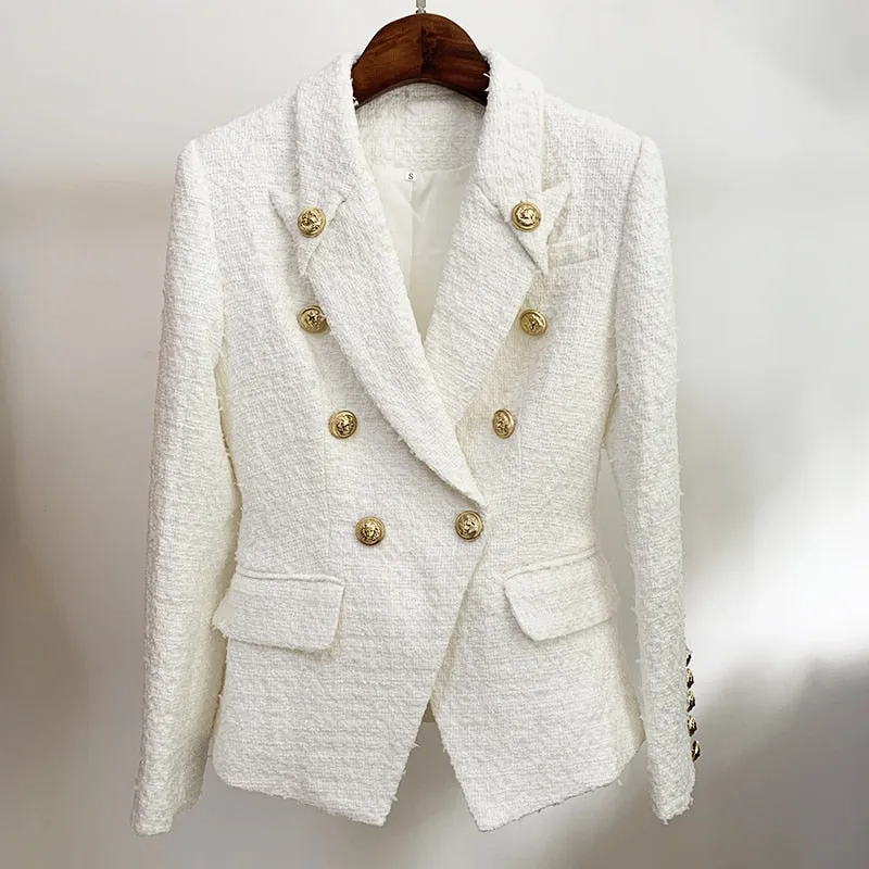 Amy Fashion - Double Breasted Lion Buttons Slim Blazer