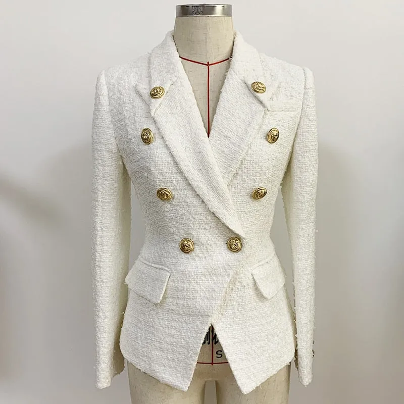 Amy Fashion - Double Breasted Lion Buttons Slim Blazer