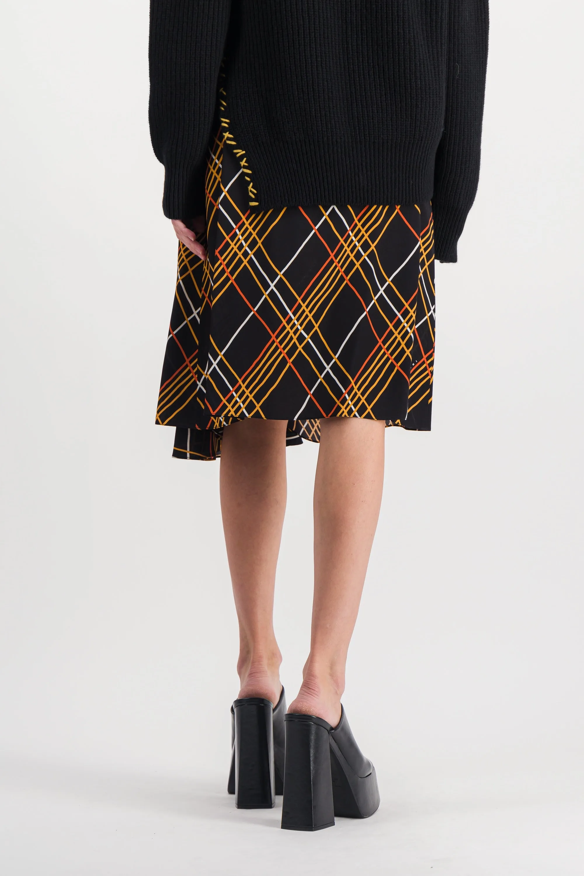 Asymmetric a-line check skirt