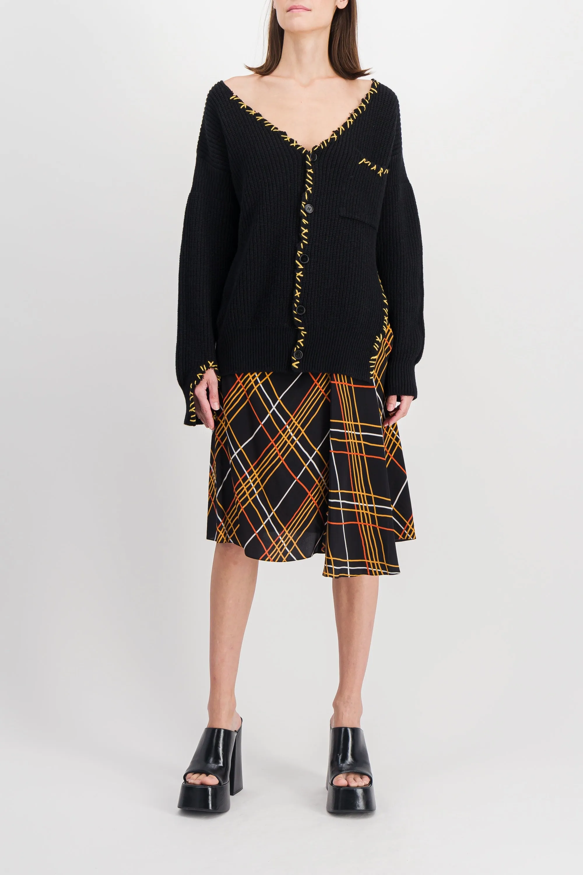 Asymmetric a-line check skirt