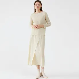 Asymmetrical Button Down Solid Pleated Long Skirt