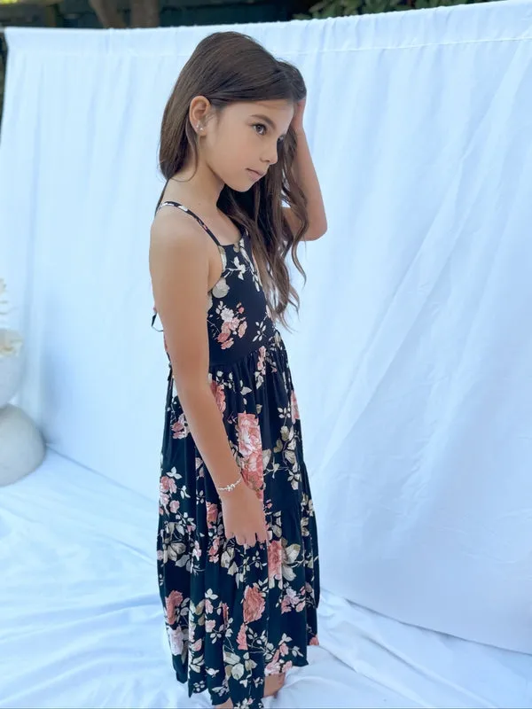 Ava Girls Floral Maxi Dress Navy Blue