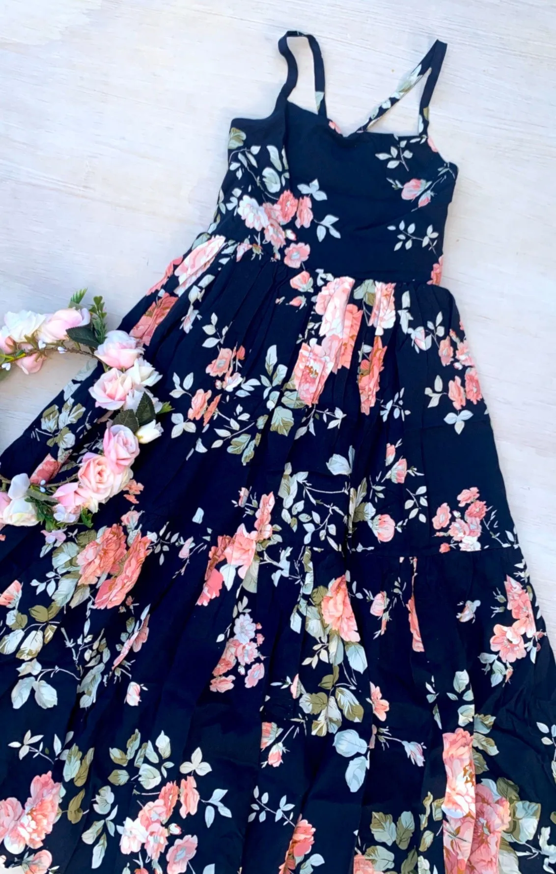 Ava Girls Floral Maxi Dress Navy Blue