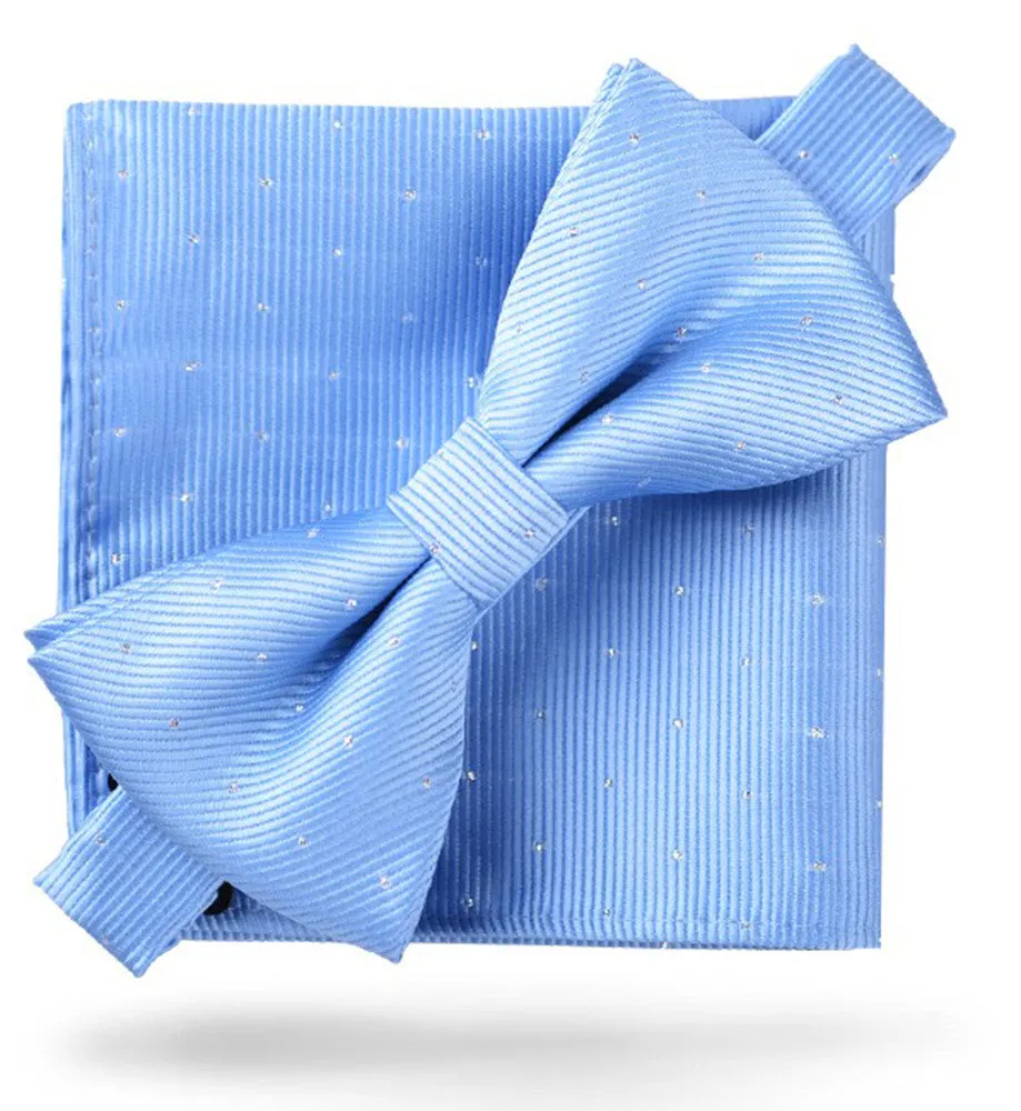 Baby Blue [Glitter Dots] - Bow Tie and Pocket Square Matching Set