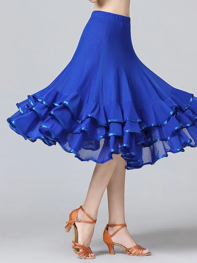 Ballroom Waltz Modern Dancing Latin Dance Skirts Pleats Cascading Ruffles Wave-like Women's Training Performance Natural Mesh Milk Fiber