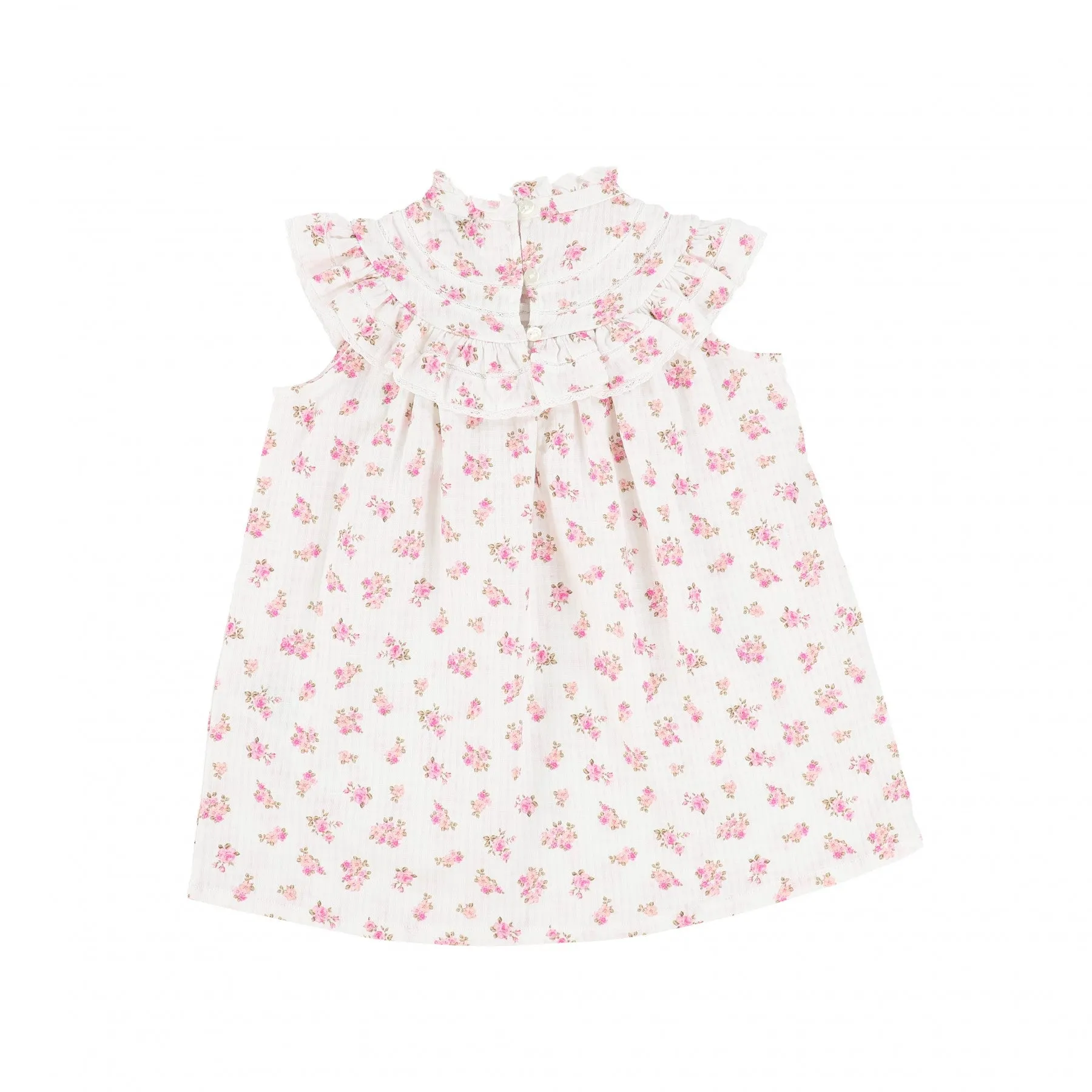 BEBE ORGANIC PINK FLORAL RUFFLE TRIM SWING DRESS