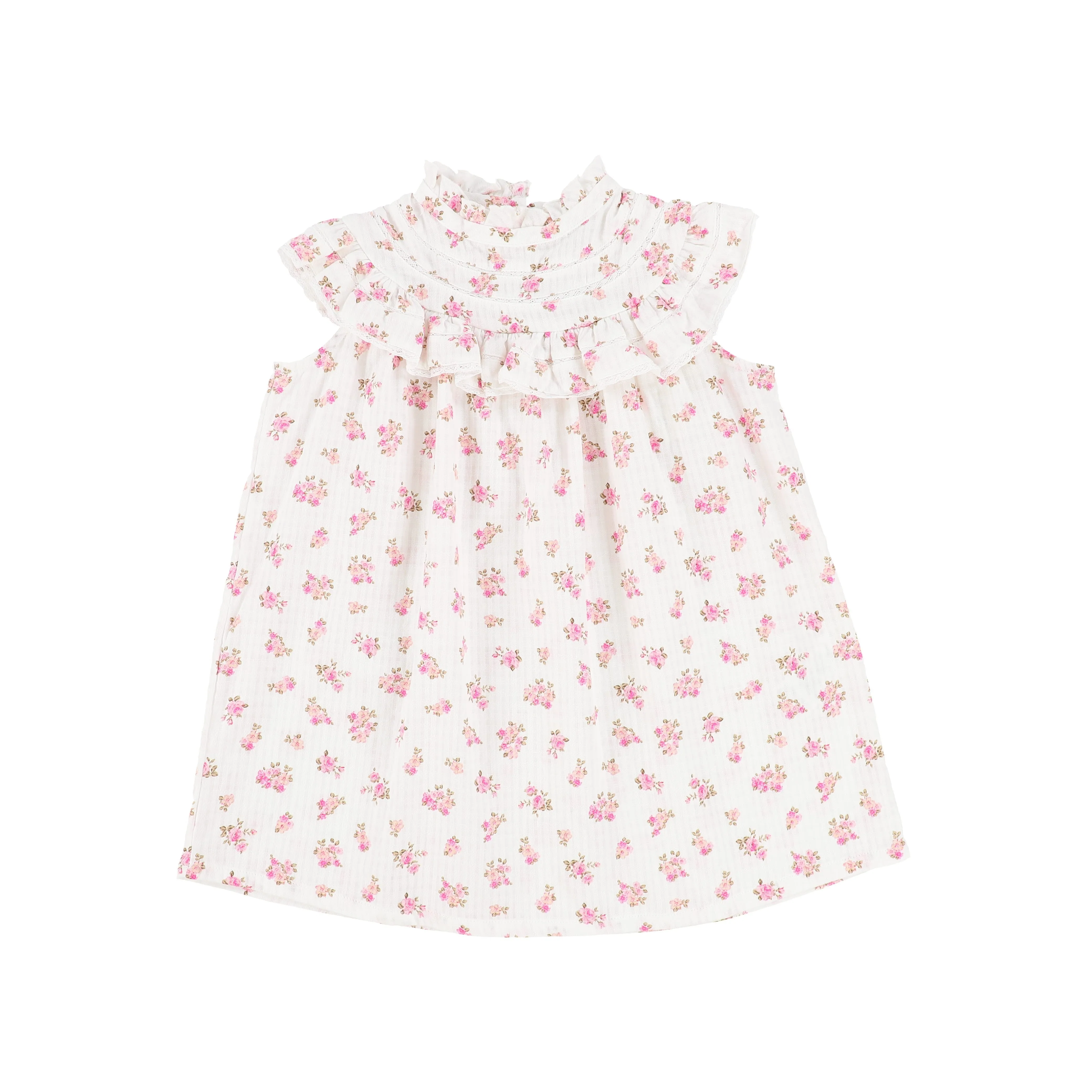 BEBE ORGANIC PINK FLORAL RUFFLE TRIM SWING DRESS