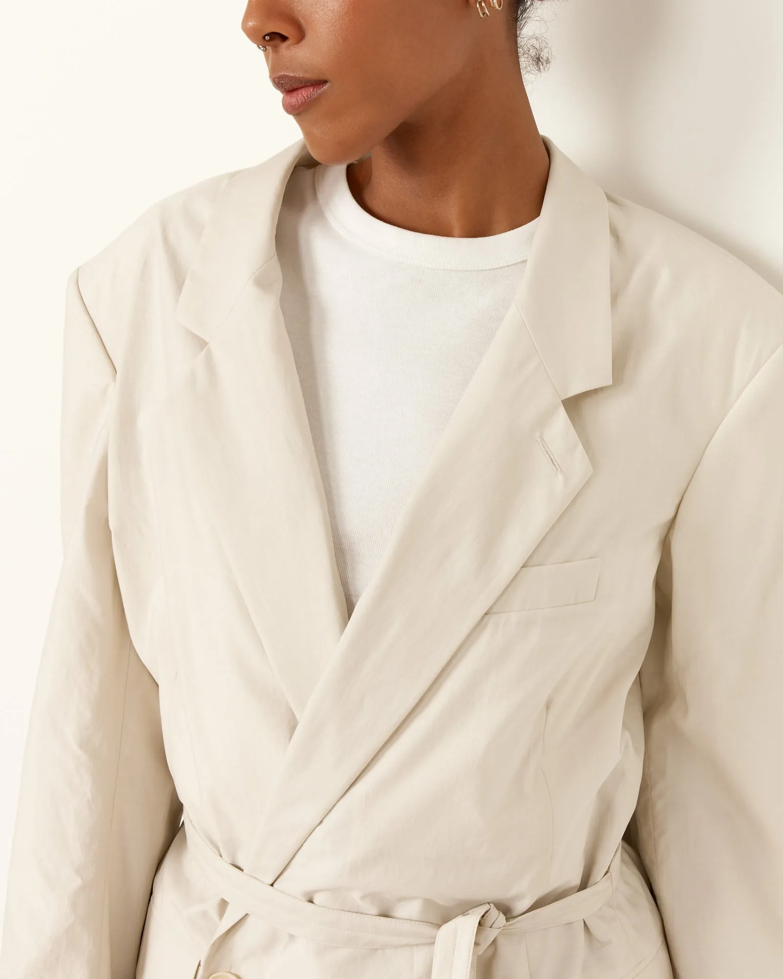 Belted Light Tailored Jacket in Pale Mastic