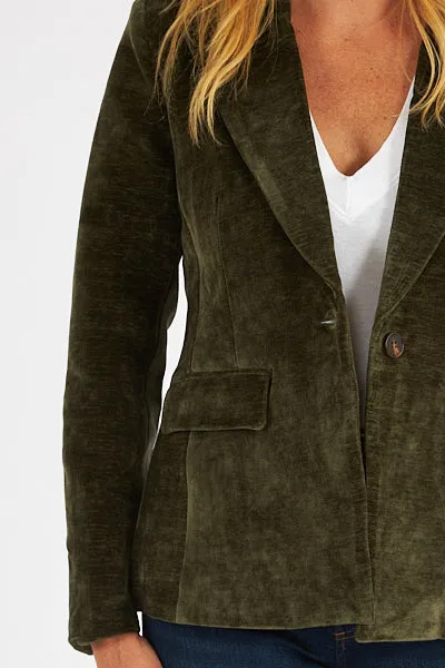 Bentley Velour Brushed Blazer ~ Dark Olive