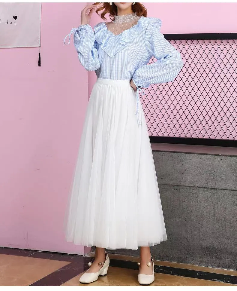 Big swing bouffant ankle-length skirt, high waist slim fairy skirt, net gauze skirt A-line skirt    S2550