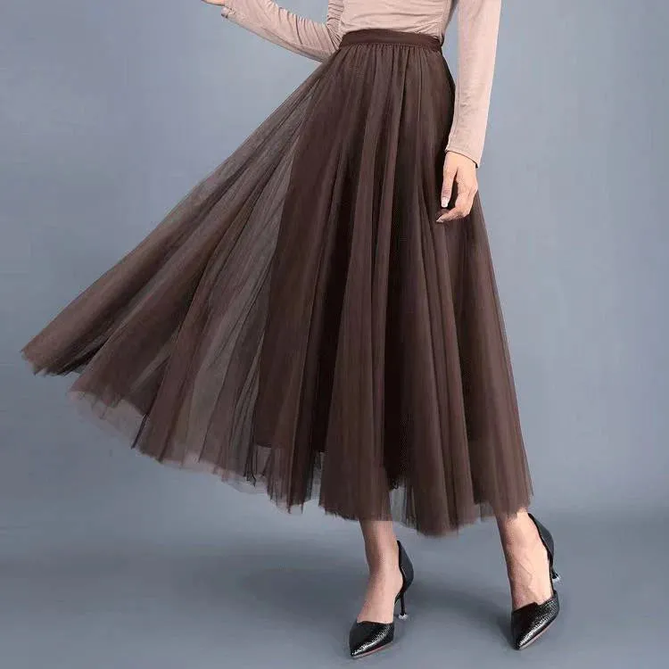 Big swing bouffant ankle-length skirt, high waist slim fairy skirt, net gauze skirt A-line skirt    S2550