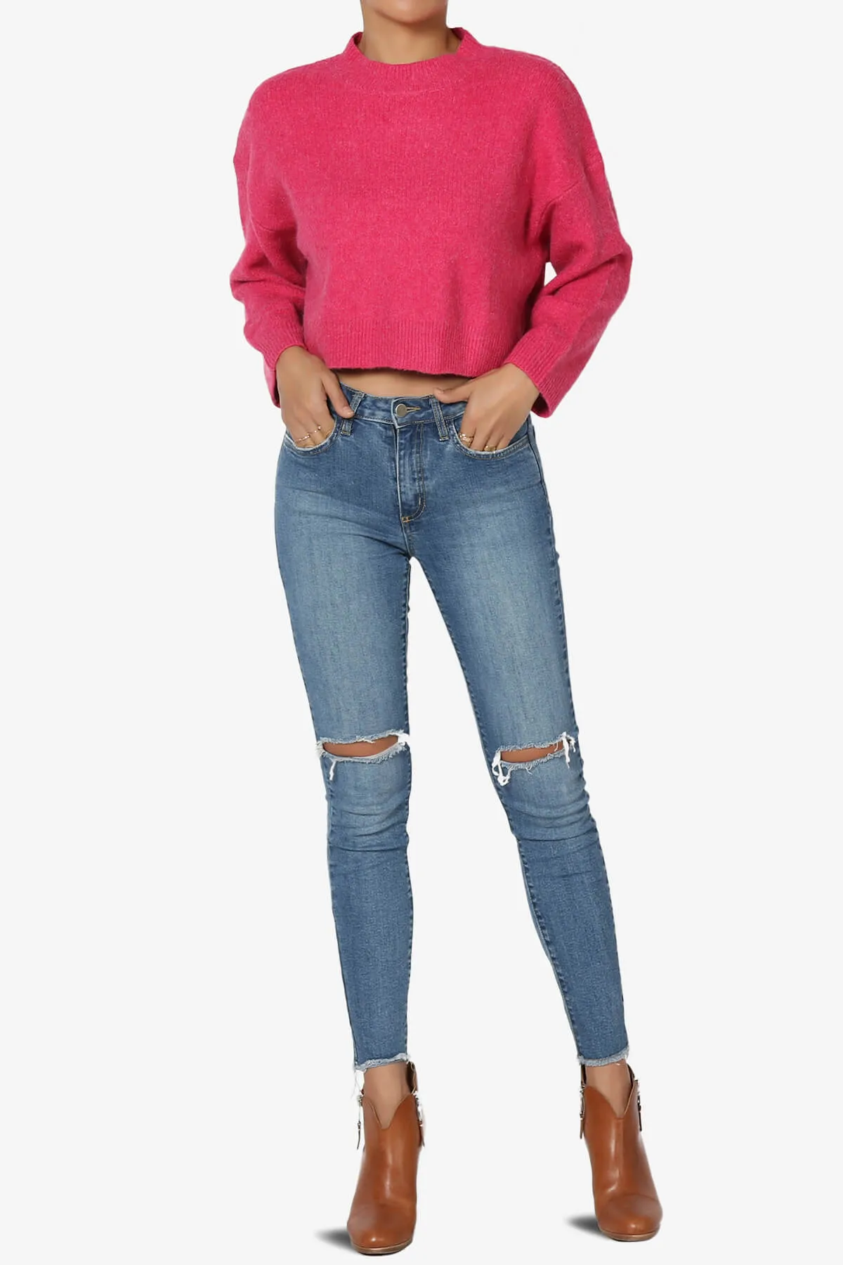 Bigmona Long Sleeve Crop Knit Sweater