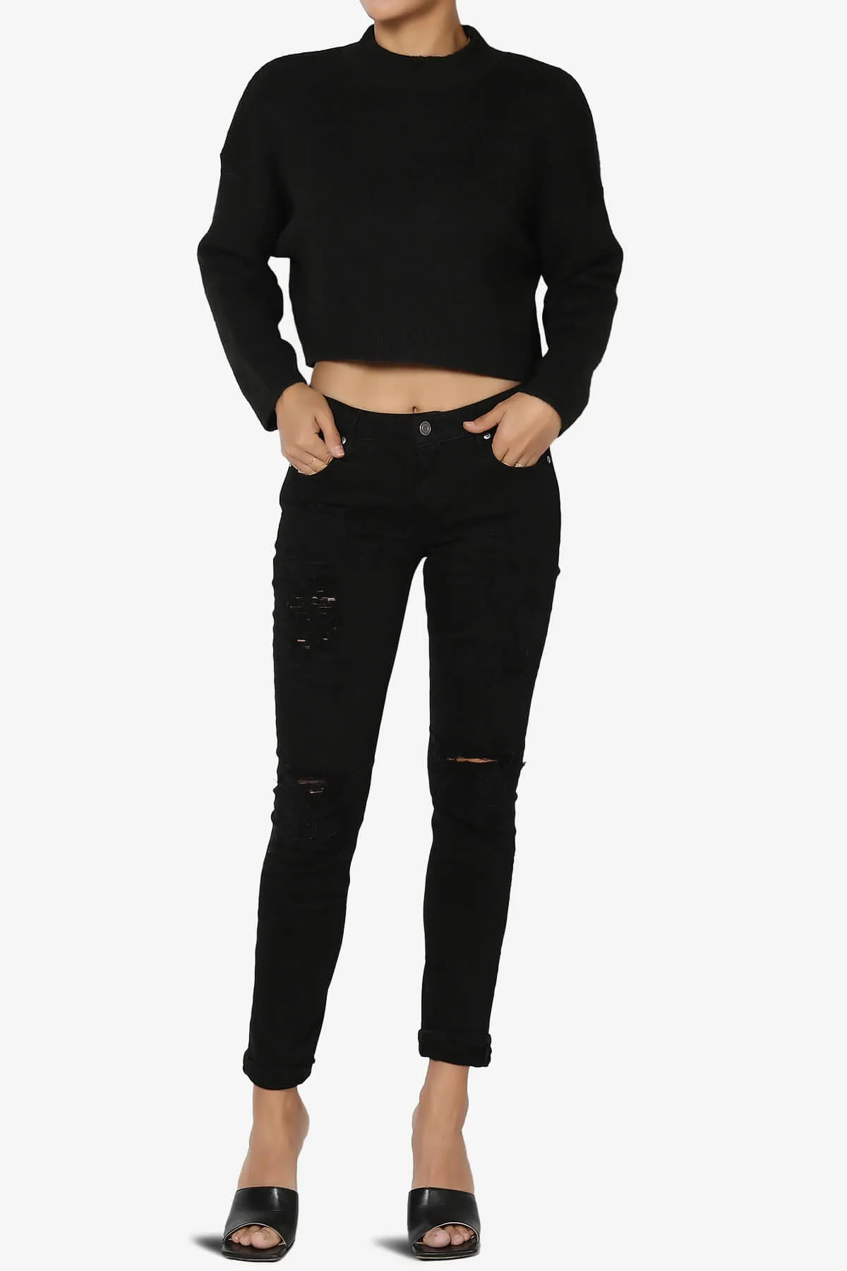 Bigmona Long Sleeve Crop Knit Sweater