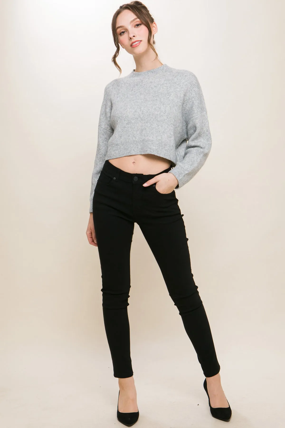 Bigmona Long Sleeve Crop Knit Sweater