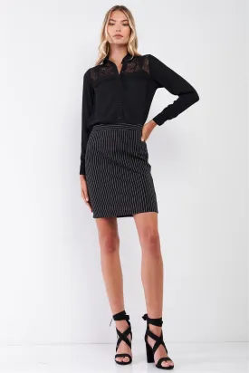 Black & White Striped High-Waisted Pencil Mini Skirt /1-1-2-1