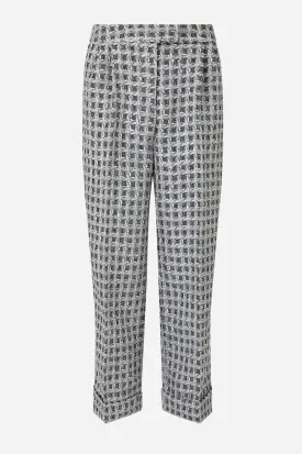 Black And White Tweed Straight Leg Trousers