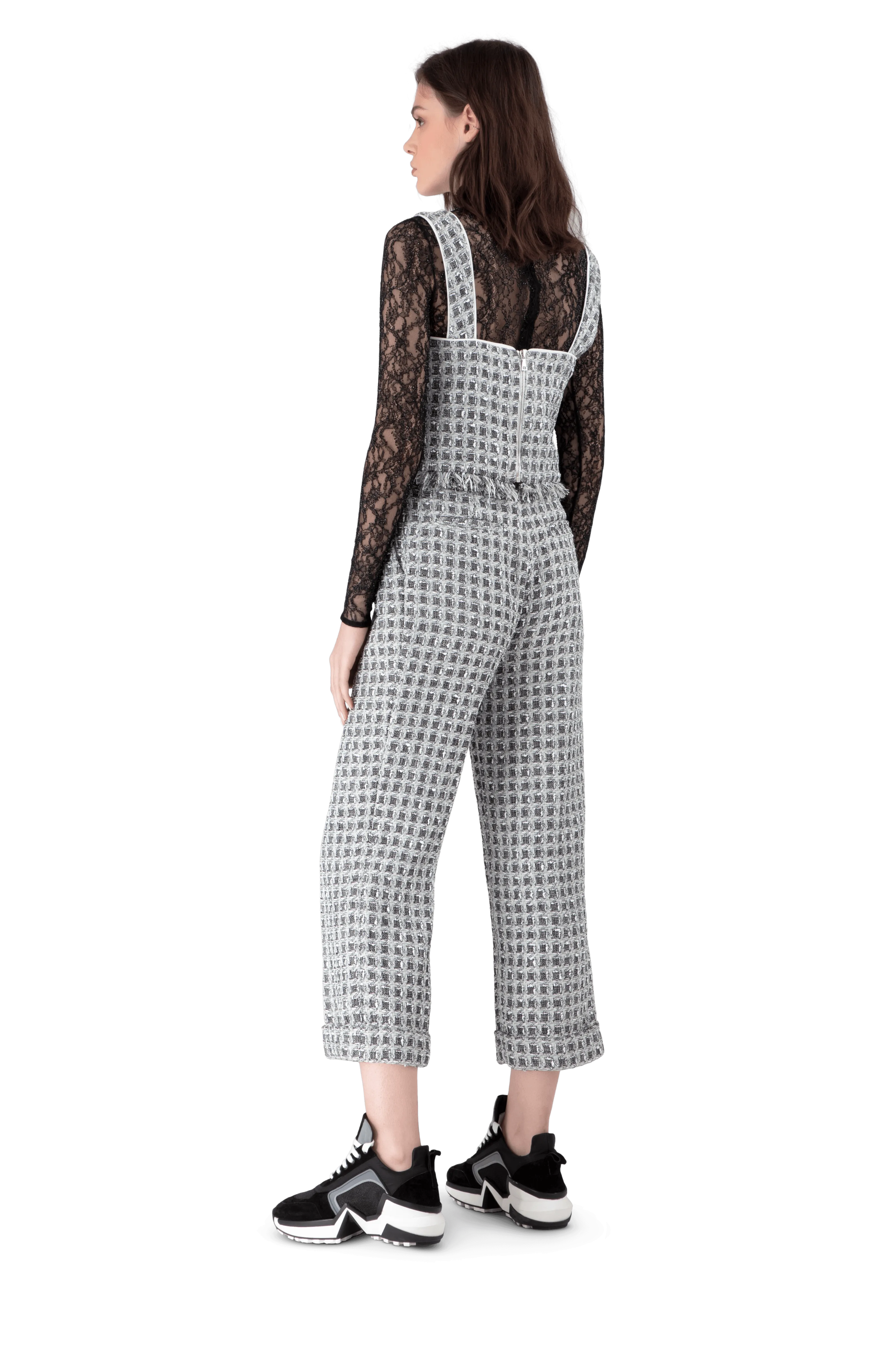 Black And White Tweed Straight Leg Trousers