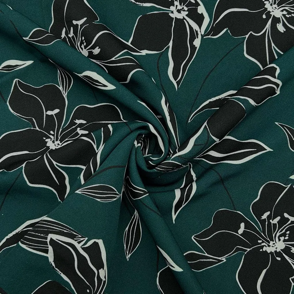 Black Floral Stretch Polyester Fabric