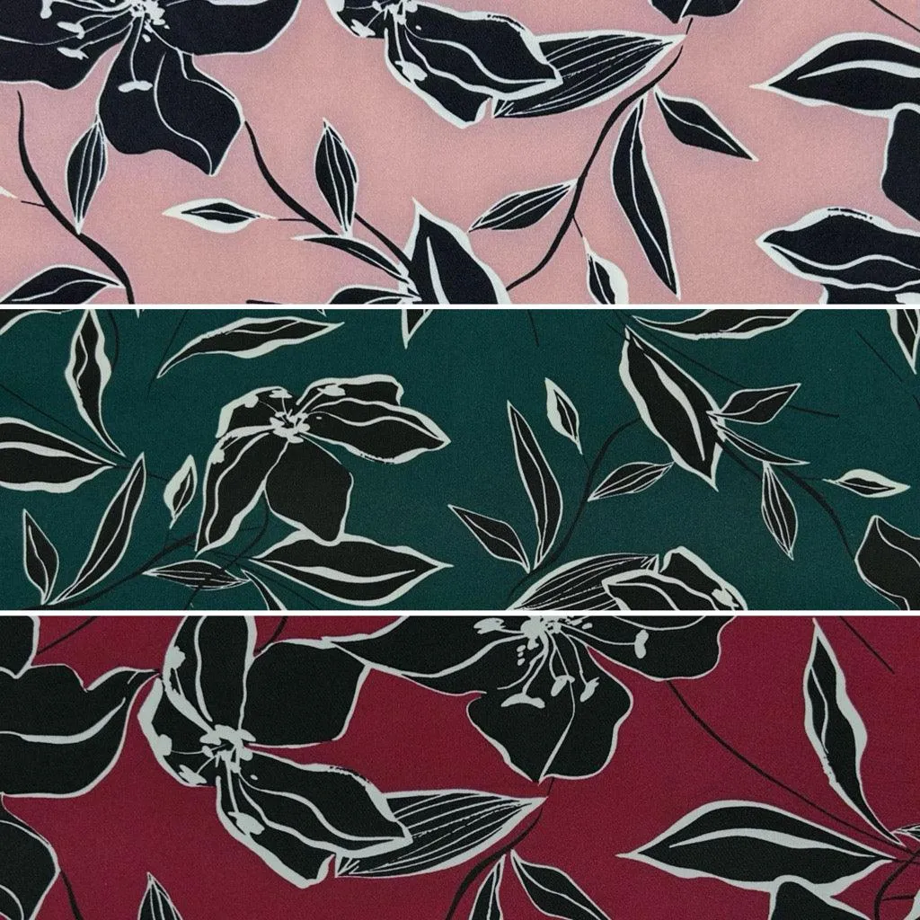 Black Floral Stretch Polyester Fabric