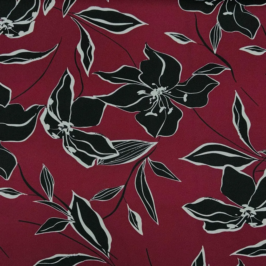 Black Floral Stretch Polyester Fabric