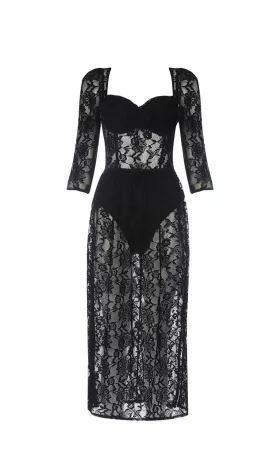 BLACK LACE SPLIT MAXI DRESS