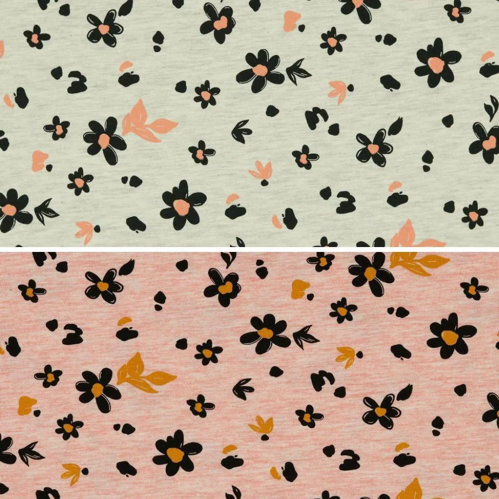 Black Mini Floral Melange Cotton Mix Jersey Fabric