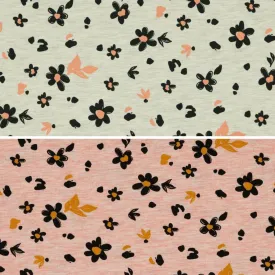 Black Mini Floral Melange Cotton Mix Jersey Fabric