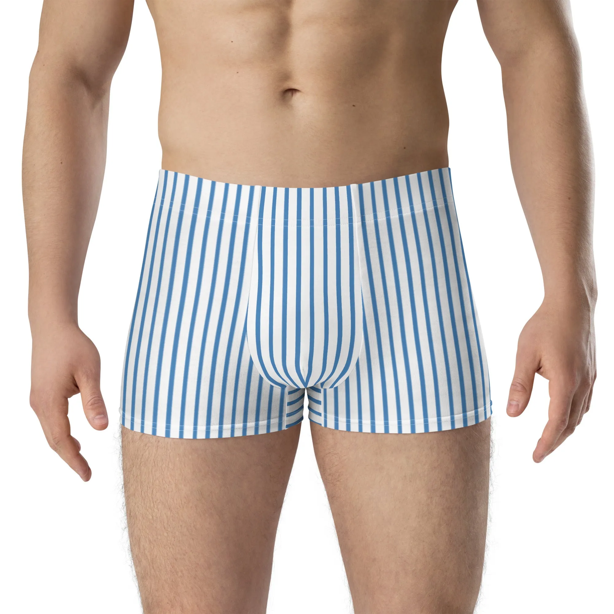 Blue and white striped boxers for men