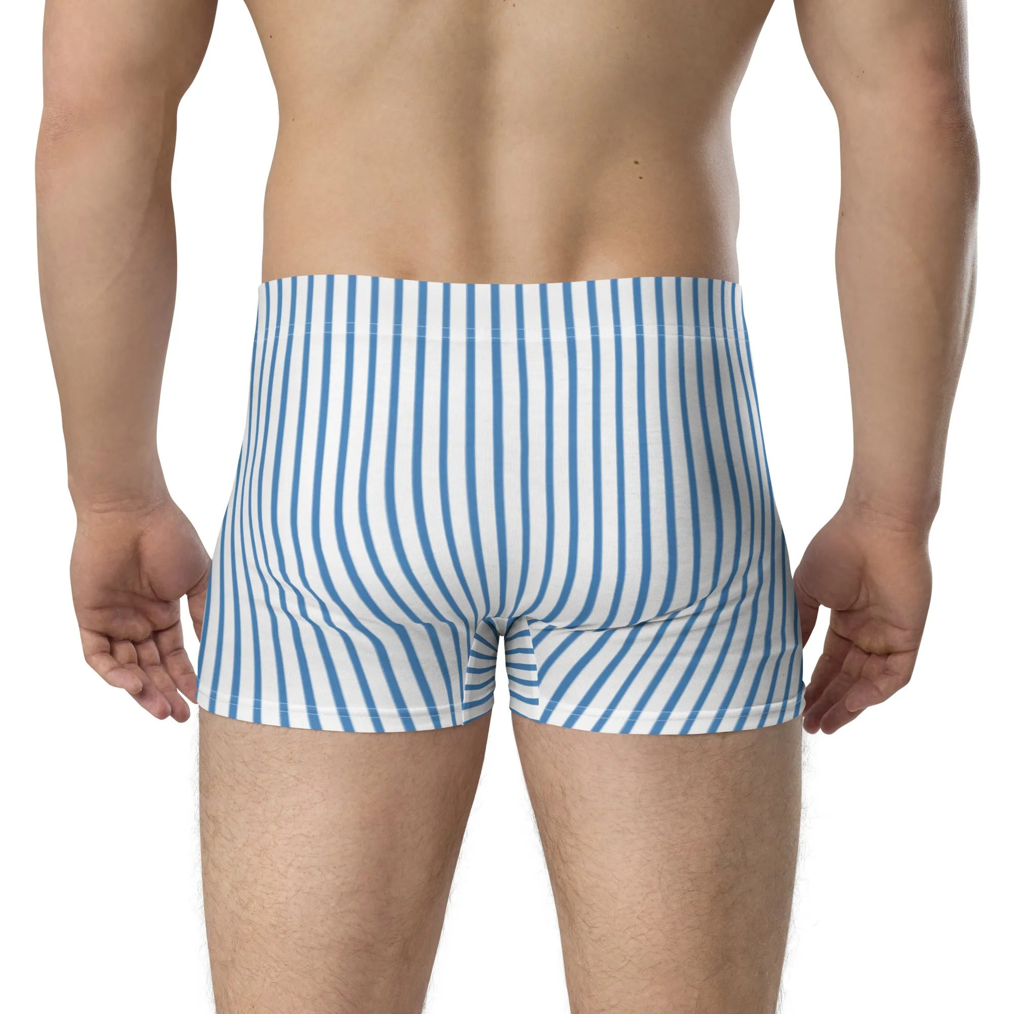 Blue and white striped boxers for men