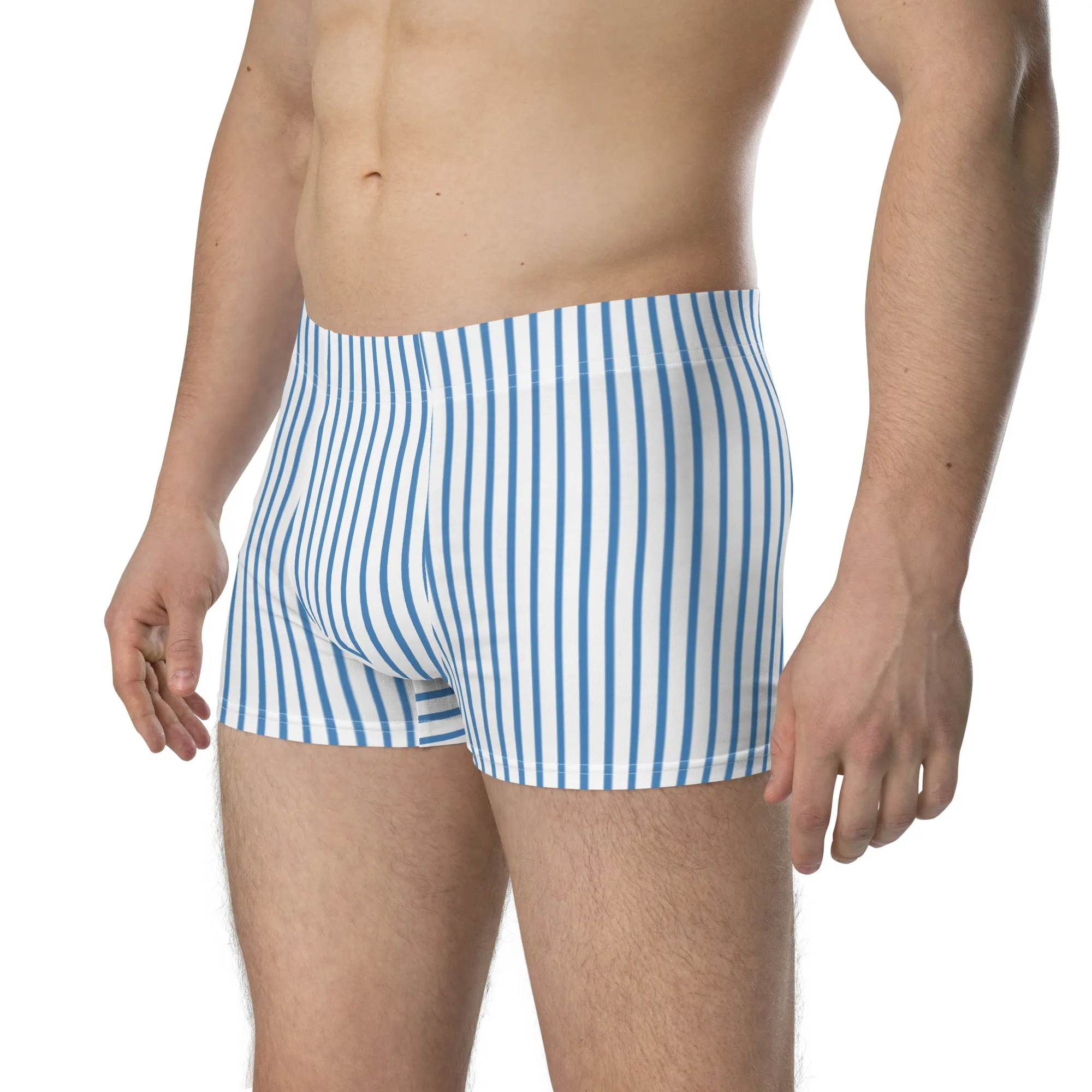 Blue and white striped boxers for men