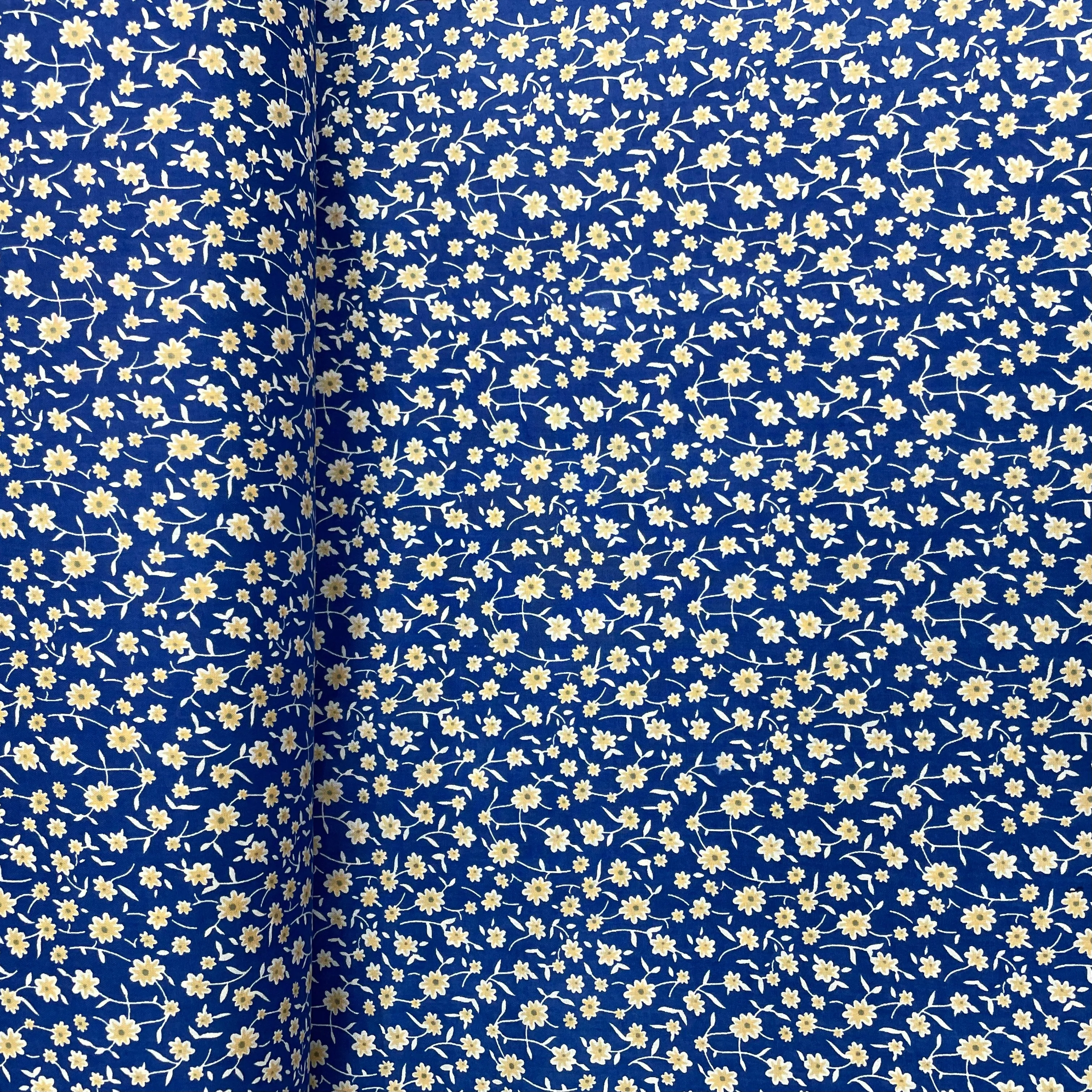 Blue With Cream Floral Print Rayon Fabric